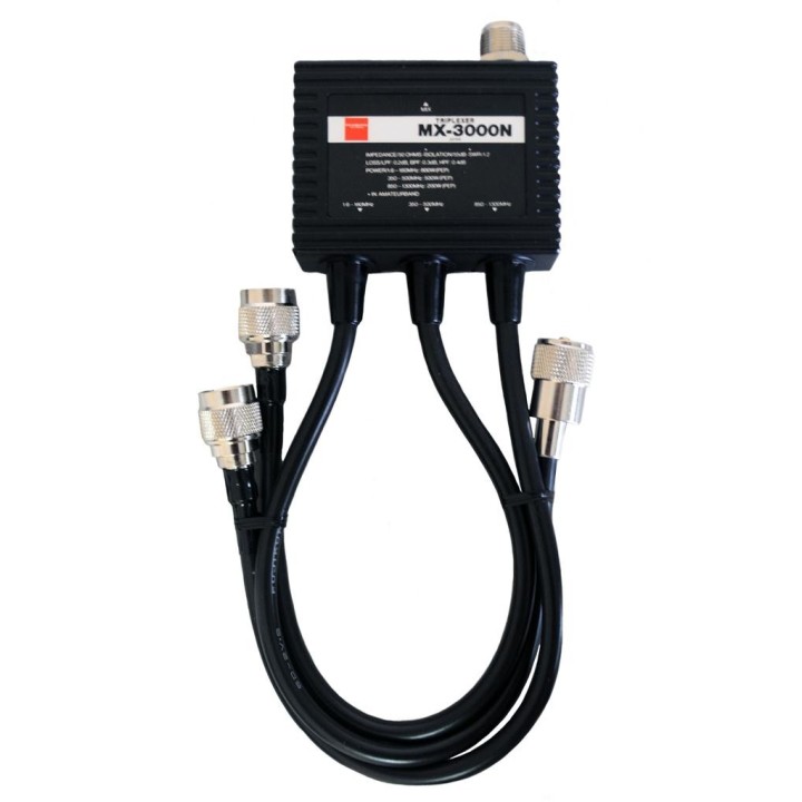 MX-3000-N - TRIPLEXOR 144-430-1200 MHZ. CON CABLES, CONECTORES PL (144) Y N (430-1200).