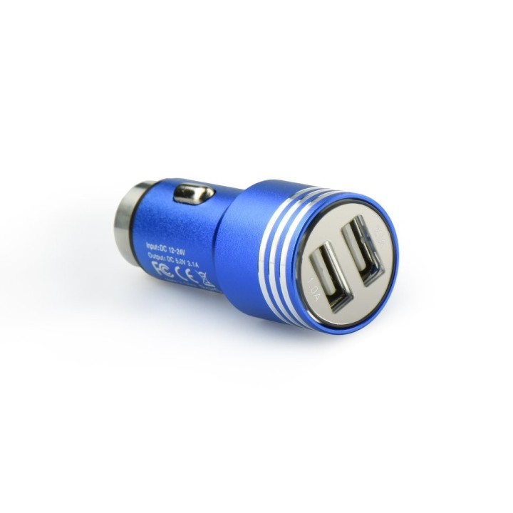 Cargador coche de doble conector USB 3,1A aluminio