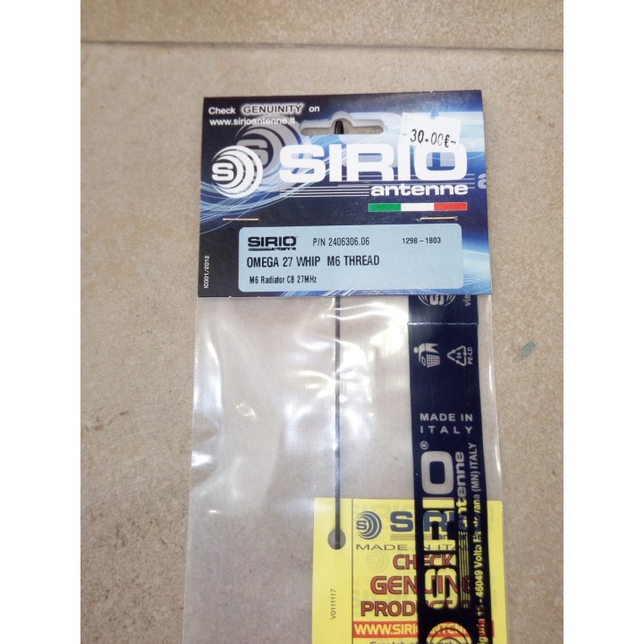 ANTENA Sirio OMEGA 27 M6 WHIP móvil CB 27 Mhz conexion M6 hembra