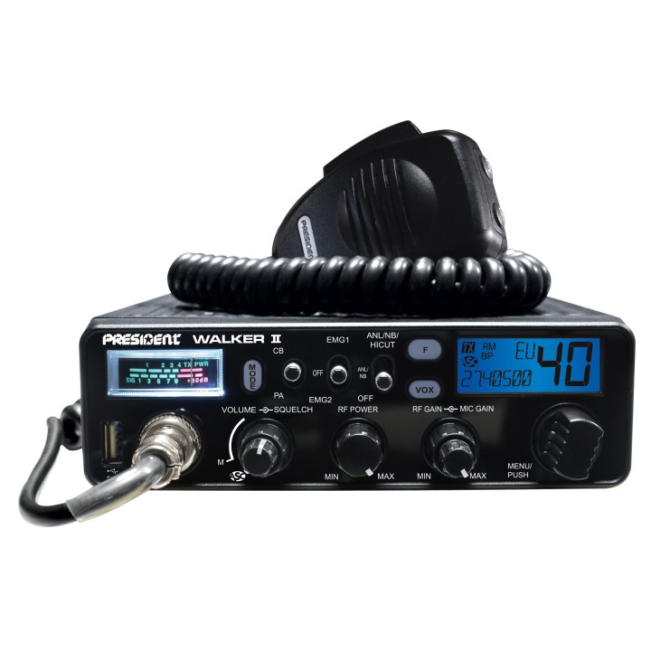 PRESIDENT WALKER II ASC CLASSIC TRANCEPTOR DE 27 MHZ-CB CON AM/FM, LCD MULTICOLOR, TOMA USB