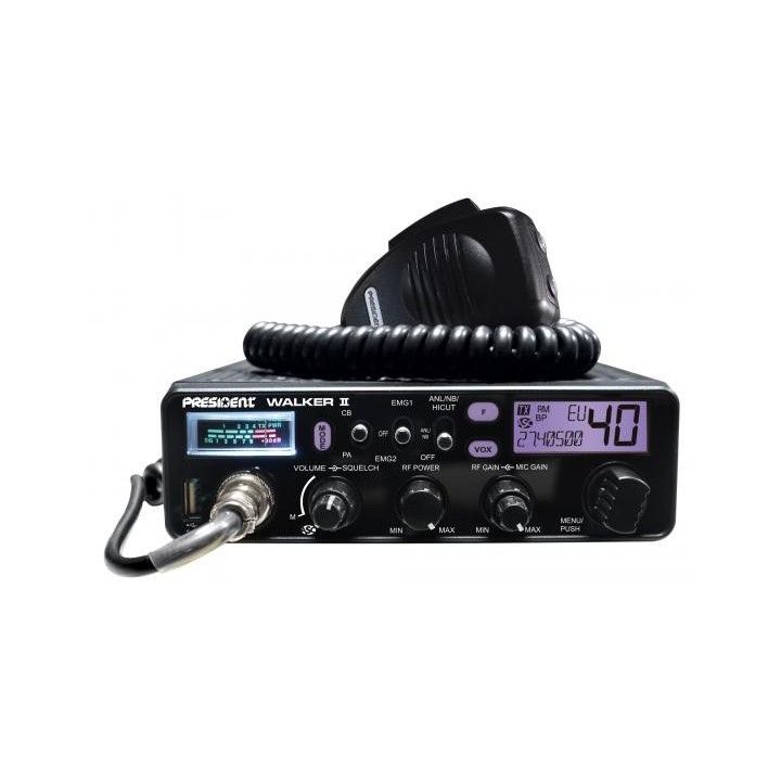 PRESIDENT WALKER II ASC CLASSIC TRANCEPTOR DE 27 MHZ-CB CON AM/FM, LCD MULTICOLOR, TOMA USB