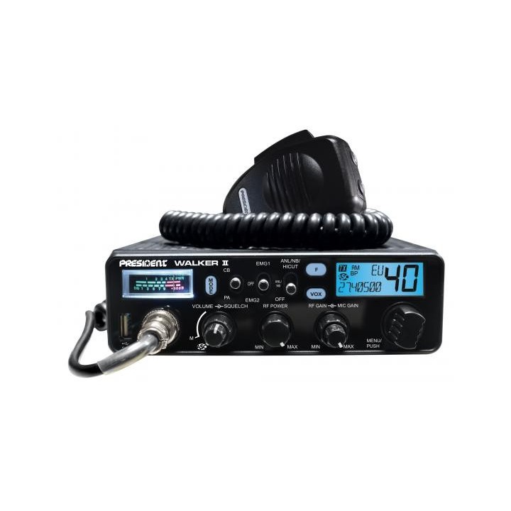 PRESIDENT WALKER II ASC CLASSIC TRANCEPTOR DE 27 MHZ-CB CON AM/FM, LCD MULTICOLOR, TOMA USB