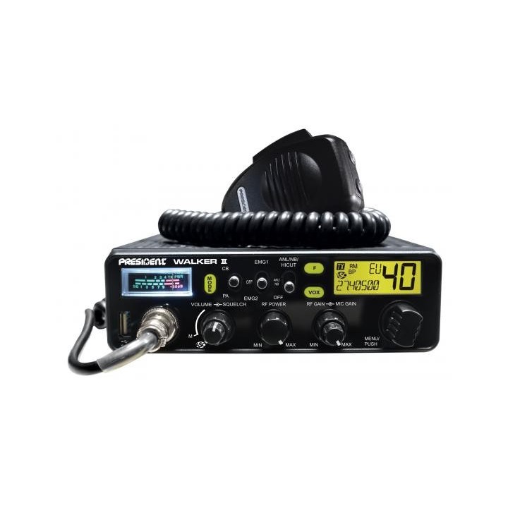PRESIDENT WALKER II ASC CLASSIC TRANCEPTOR DE 27 MHZ-CB CON AM/FM, LCD MULTICOLOR, TOMA USB