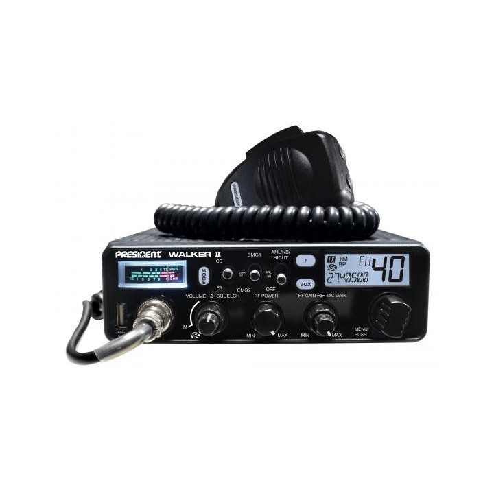 PRESIDENT WALKER II ASC CLASSIC TRANCEPTOR DE 27 MHZ-CB CON AM/FM, LCD MULTICOLOR, TOMA USB