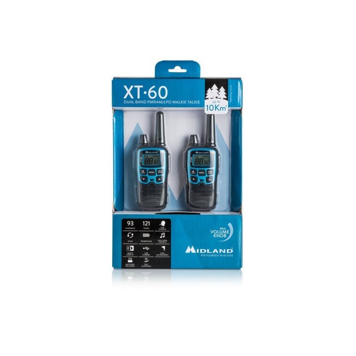 Pareja de walkies MIDLAND XT60 PMR446 USO LIBRE