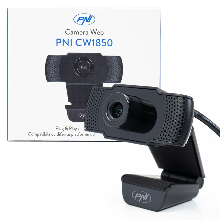 Cámara web PNI CW1850 Full HD 1080P 2MP, USB, clip, micrófono estéreo incorporado