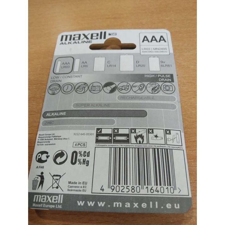 BLISTER DE 4 UNIDADES DE PILAS LR03 / AAA