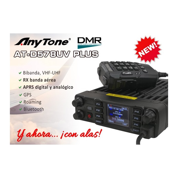 AT-D578UV-PLUS  ANYTONE TRANSCEPTOR MÓVIL BIBANDA DMR PARA RADIOAFICIONADOS CON RX EN BANDA AÉREA.