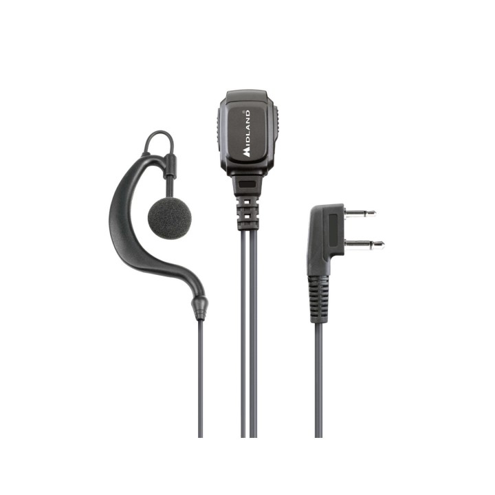 Midland MA21-L PRO Micrófono-auricular lobular regulable VOX/PTT con cable rizado