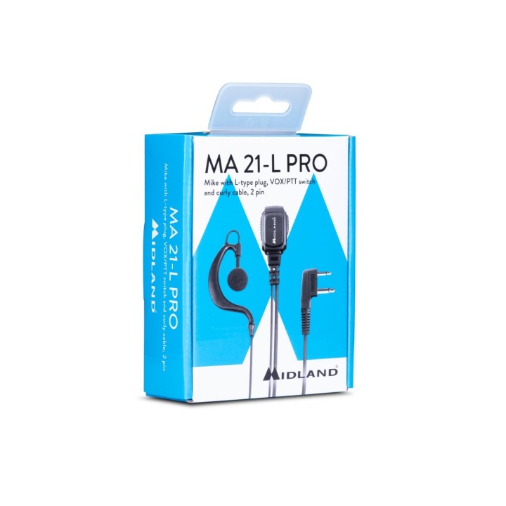 Midland MA21-L PRO Micrófono-auricular lobular regulable VOX/PTT con cable rizado