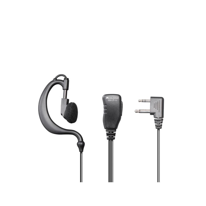 Midland MA21-Li Micrófono-auricular lobular regulable PTT con cable rizado.