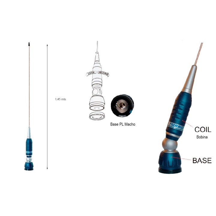 SIRIO TURBO 2000 PL ANTENA MOVIL 5/8 CON ROTULA PARA 27 MHZ