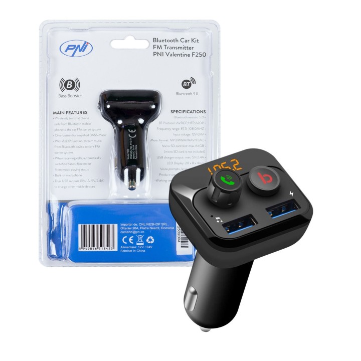 PNI F250 MODULADOR RADIO FM, BLUETOOTH, USB DUAL, MICROSD