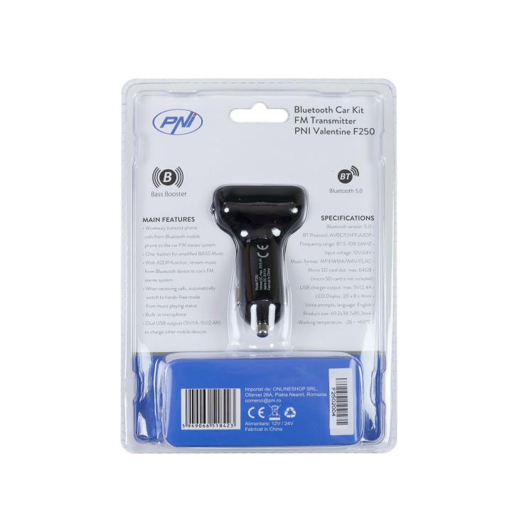 PNI F250 MODULADOR RADIO FM, BLUETOOTH, USB DUAL, MICROSD