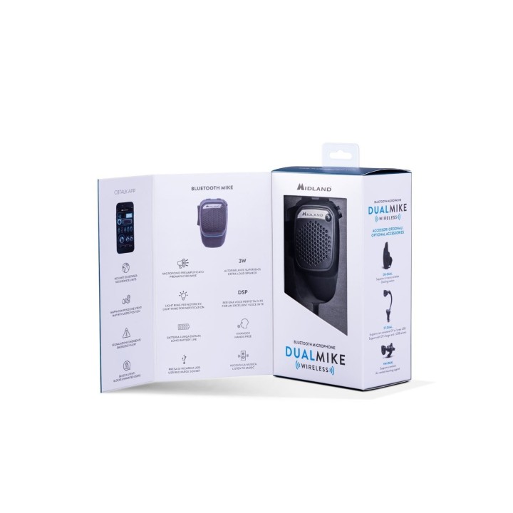 Midland Dual Mike Wireless - Micrófono inalámbrico dual CB + Bluetooth. 