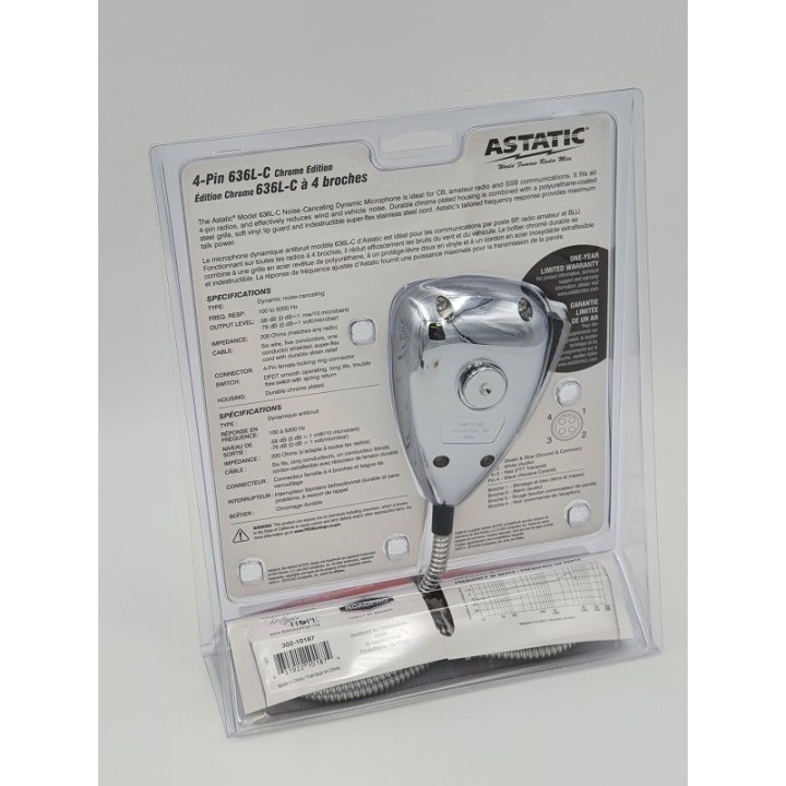 ASTATIC 636L-C (CHROME) MICRÓFONO DE CB DINÁMICO 4 PIN