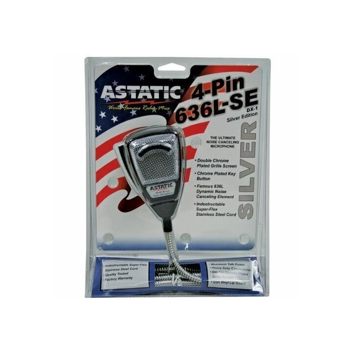 ASTATIC 636L-SE (SILVER) MICRÓFONO DE CB DINÁMICO 4 PIN