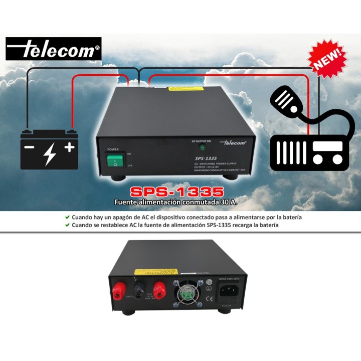 SPS-1335 Fuente de alimentación conmutada 30A con conexión para batería 12V