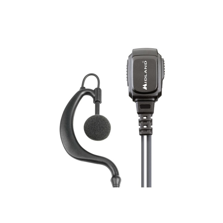 Midland MA21-L PRO Micrófono-auricular lobular regulable VOX/PTT con cable rizado