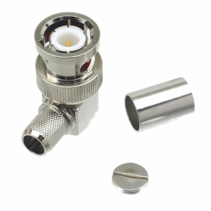 MT-1209 Conector BNC macho para RG-58. Crimpar. Acodado.
