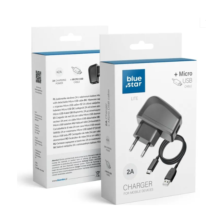 Cargador de Viaje Micro USB Universal 2A con cable separado Blue Star Lite
