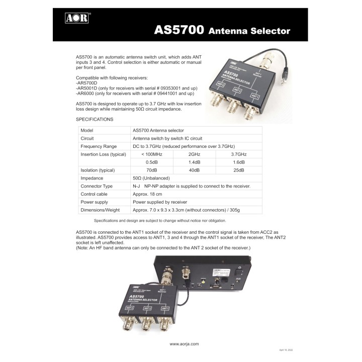 AOR AS-5700 CONMUTADOR DE ANTENA PARA AR5700D