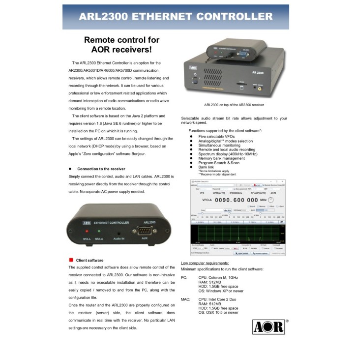 AOR ARL-2300 CONTROLADOR ETHERNET PARA RECEPTORES AR-2300 Y AR-5001D