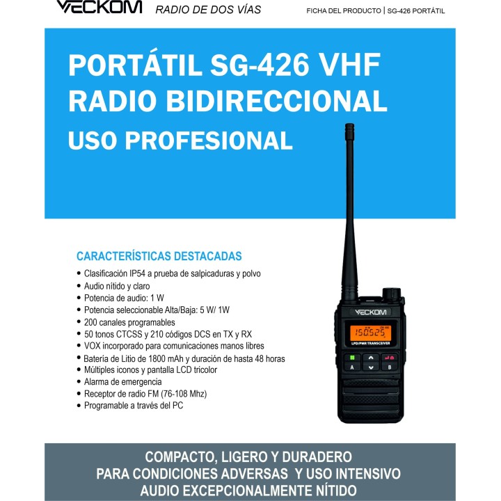 Walkie VECKOM SG-426 VHF para caza