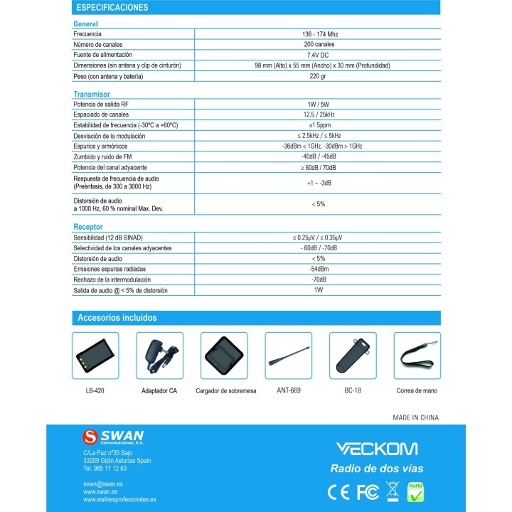 Walkie VECKOM SG-426 VHF para caza