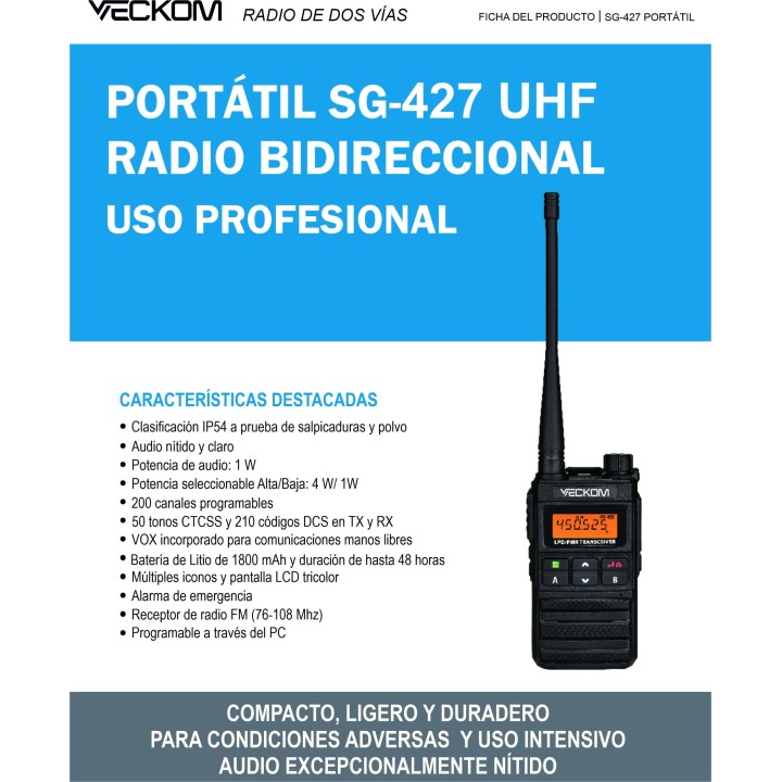 Walkie VECKOM SG-427 UHF para caza