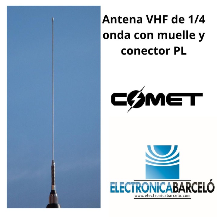 M150-GSA-C - Antena VHF de 1/4 onda con muelle y conector PL, cromada.