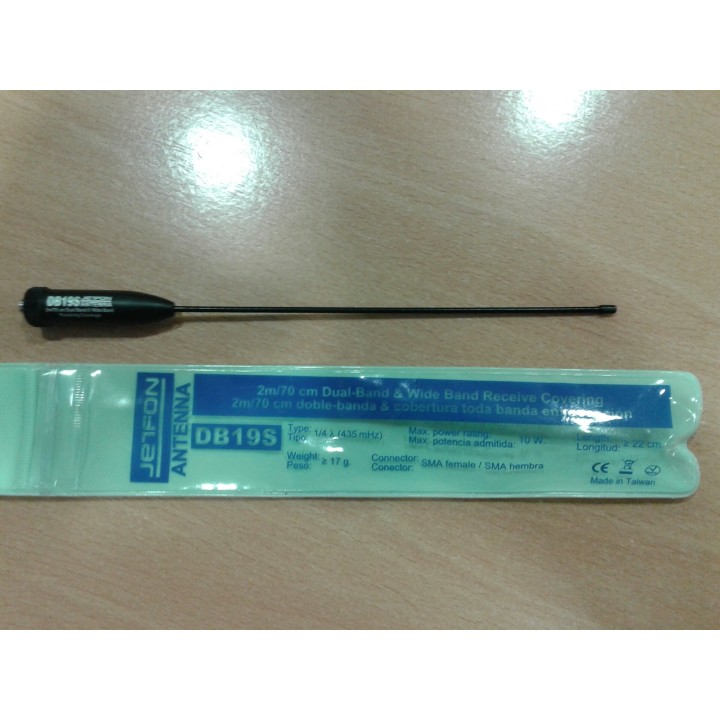 ANTENA DOBLE BANDA CONECTOR SMA HEMBRA, 10W. 22 CM.. JETFON DB-19S