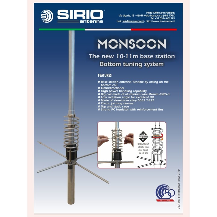 SIRIO MONSOON antena base para 10 y 11 metros