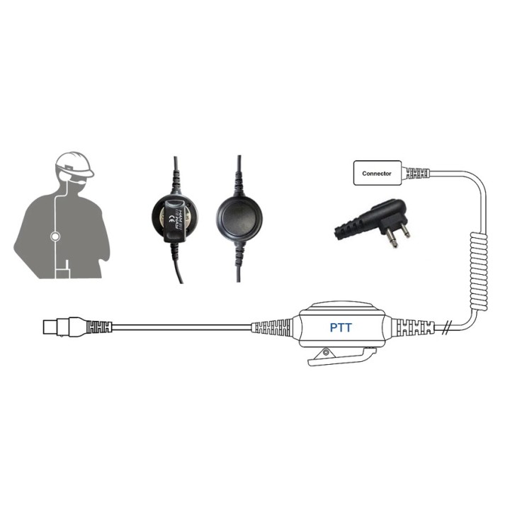 Cable con PTT Conector MOTOROLA 2 Pin 90º para Cascos HS-10NC