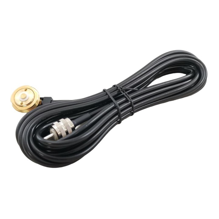 Cable RG-58 de 4 m. con base NMO y conector PL macho para instalación en chasis de vehículo o soporte.