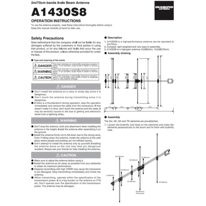 DIAMOND A1430S8 ANTENA DIRECCIONAL DE DOBLE BANDA