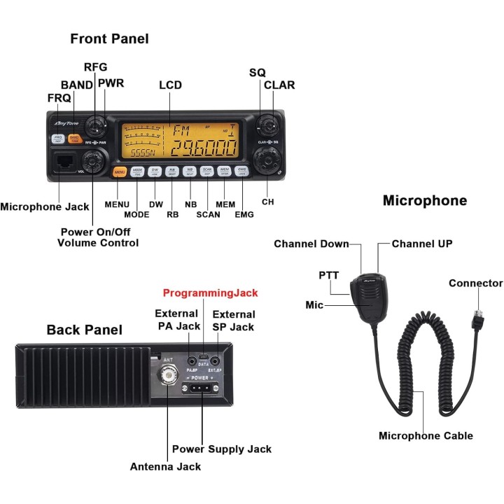 ANYTONE AT-5555N II - Emisora de 10 metros  AM/FM/SSB+RECEPCION DE 136 A 174 MHZ+CTCSS Y DCS 