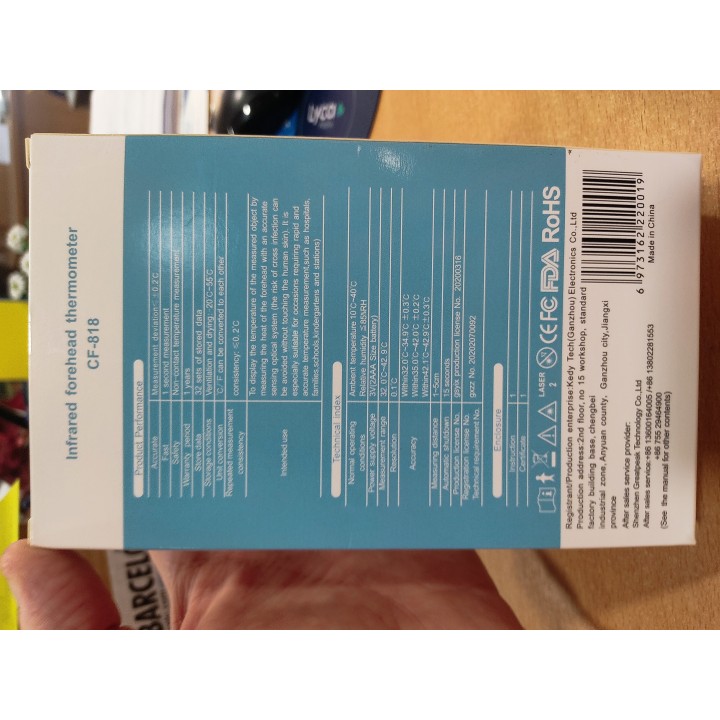 CF-818 KODYEE TERMÓMETRO DE INFRARROJOS EVALUACIÓN DE LA TEMPERATURA SIN CONTACTO