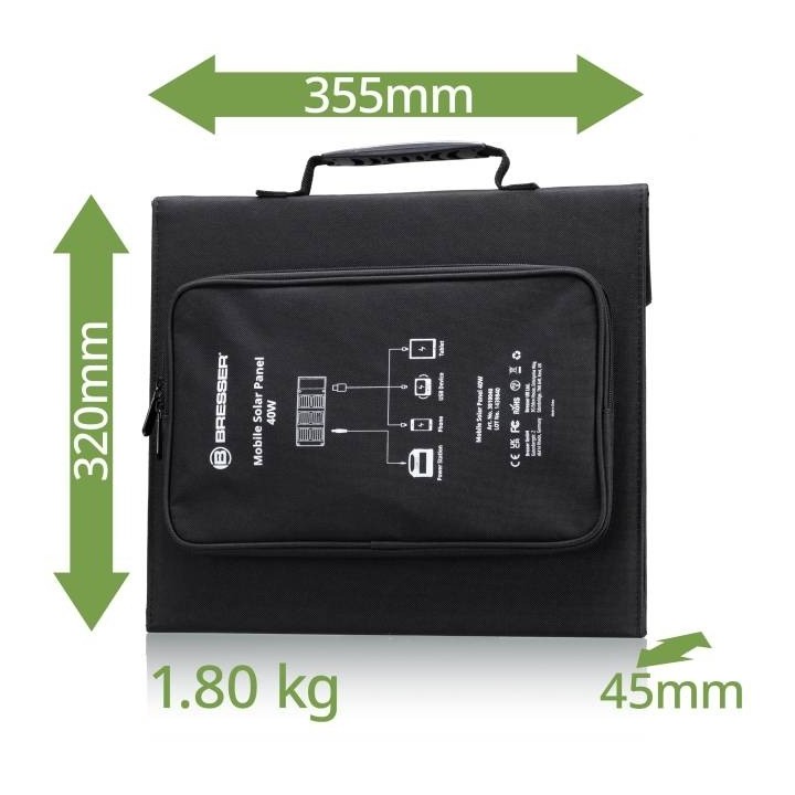 Cargador solar móvil BRESSER 40 vatios con salida USB y DC