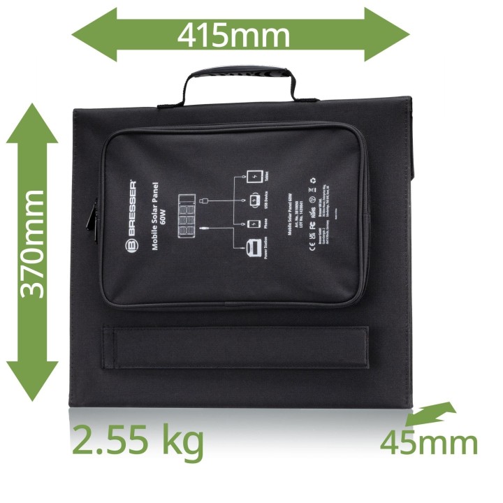 Cargador solar móvil BRESSER de 60 W con salida USB y DC