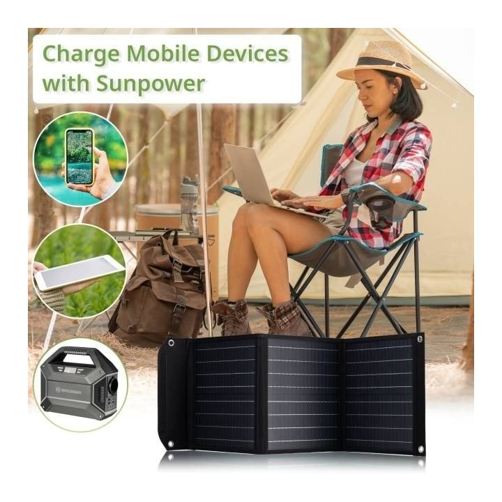Cargador solar móvil BRESSER de 60 W con salida USB y DC