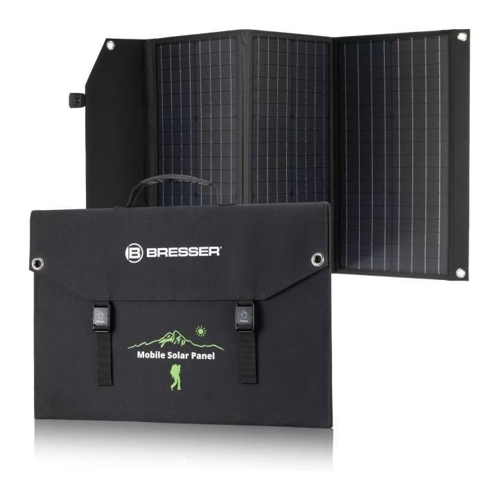 Cargador solar móvil BRESSER de 90 vatios con salida USB y DC