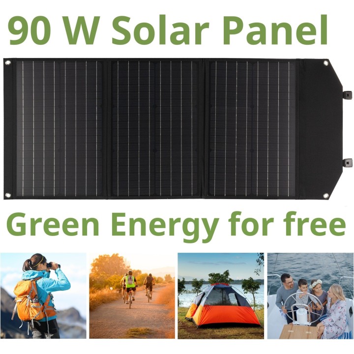 Cargador solar móvil BRESSER de 90 vatios con salida USB y DC