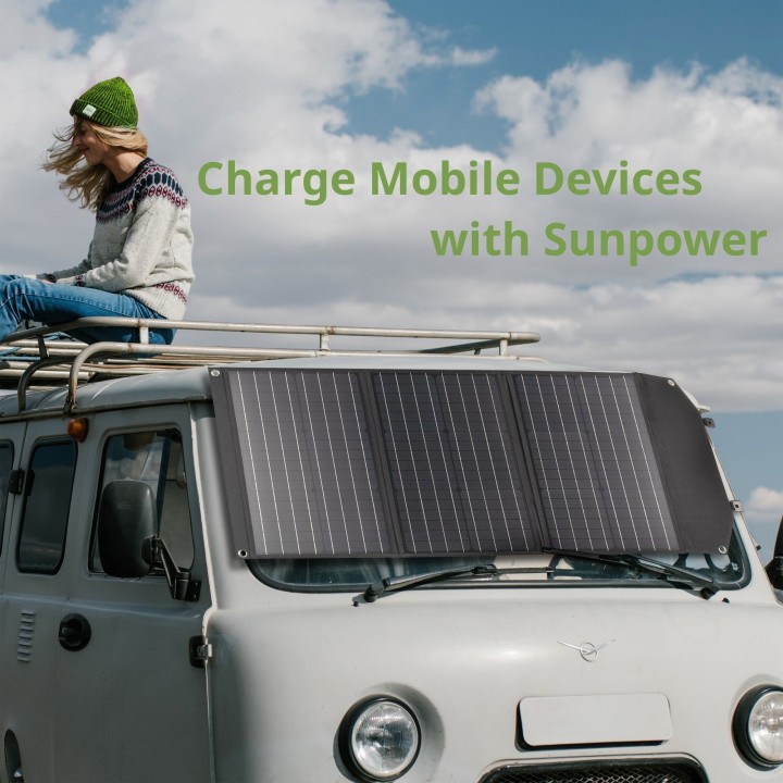 Cargador solar móvil BRESSER de 90 vatios con salida USB y DC
