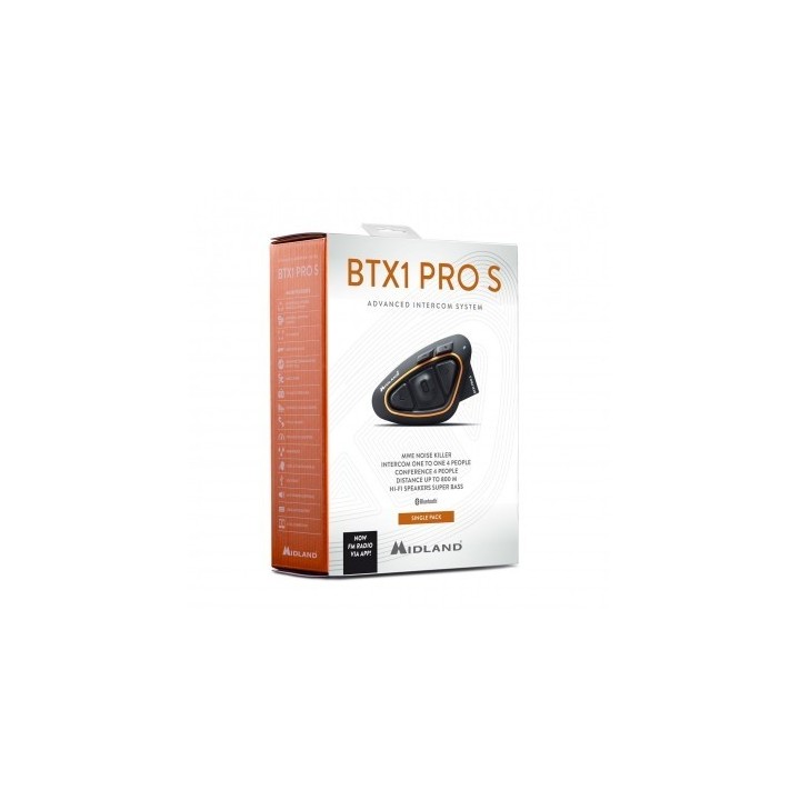 MIDLAND BTX1 PRO S 2022 Single Intercom de moto bluetooth 4 personas, 800 metros.