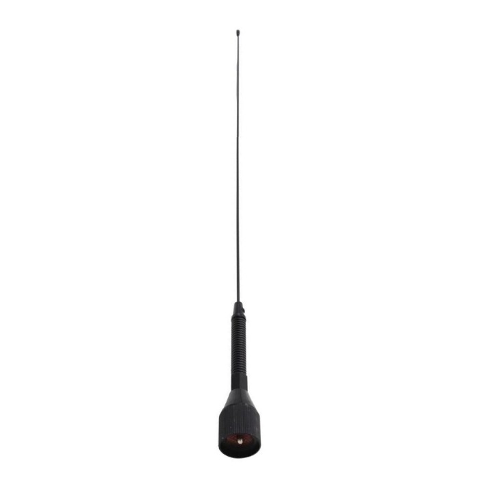 Antena VHF de 1/4 de onda, 2.15 dB, 0.49 m., con muelle. Color negro.