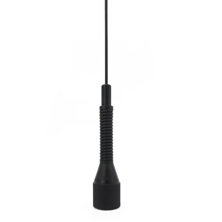 Antena VHF de 1/4 de onda, 2.15 dB, 0.49 m., con muelle. Color negro.