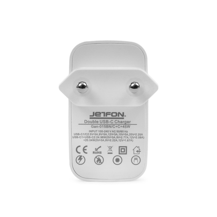 JETFON CH45W Cargador doble toma USB-C 45W