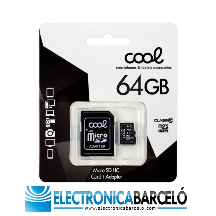 COOL TARJETA MEMORIA MICRO SD CON ADAPTADOR X64 GB (CLASE 10)