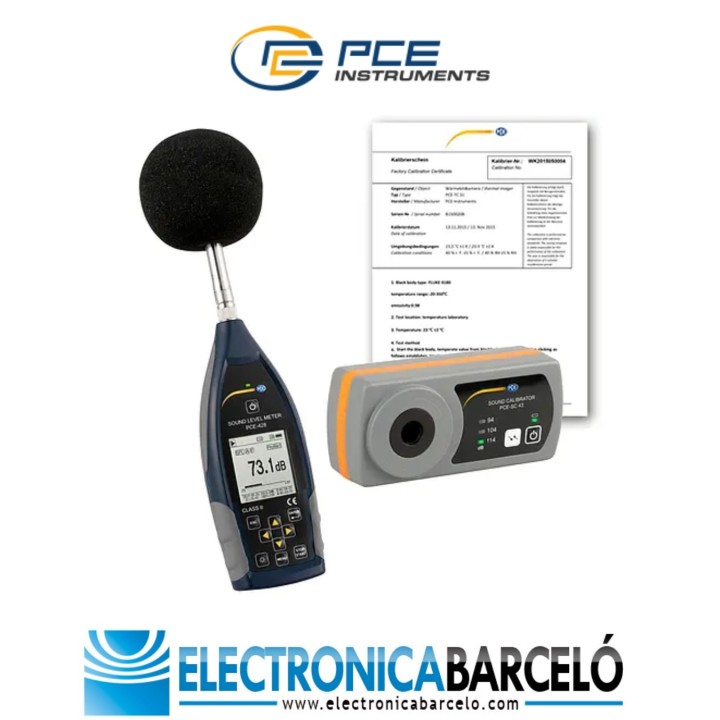 Medición acústica / Sonómetro PCE-428-Kit-N con calibrador acústico incl. certificado ISO
